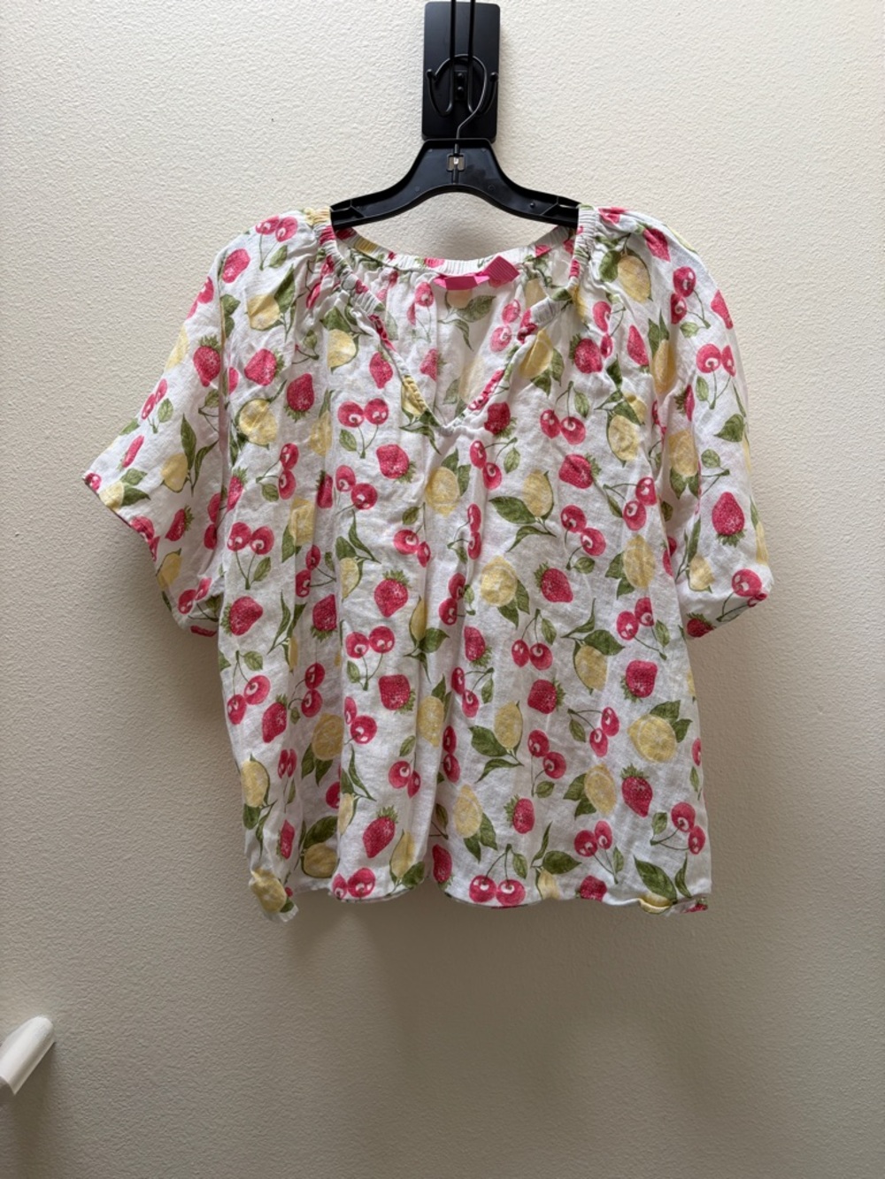 Isaac Mizrahi 100% Linen Summer Top Strawberry Cherry Lemon Fruit 2X